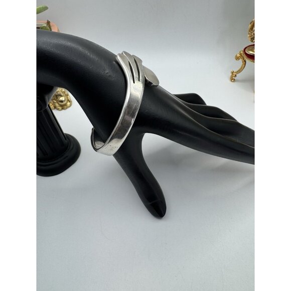 Vintage Bracelet Taxco Mexico Sterling Cuff Modernist Hinged Wide Streaks IN-02 - Picture 3 of 11